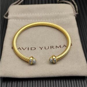 David Yurman Gold Cable Bracelet with Pavé End Caps